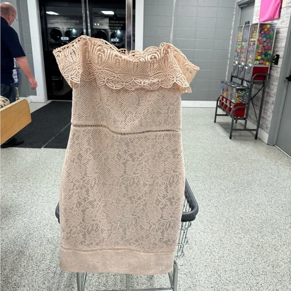 Just Me Dresses | Just Me Lace Off-Shoulder Mini Dress In Cream | Color: Cream | Size: M | Kandi2candy's Closet